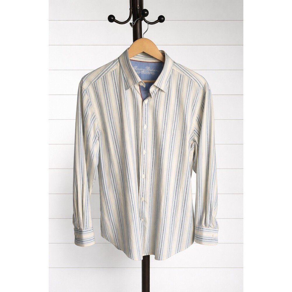 Tommy Bahama Blue and Ivory Checkered Detailing Long Sleeve Button Up Shirt XL